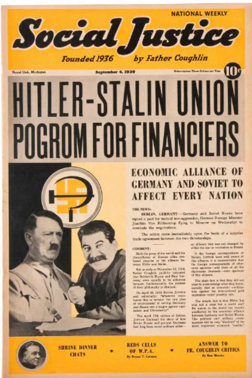 Cover of Social Justice weekly about German–Soviet economic alliance affecting every nation