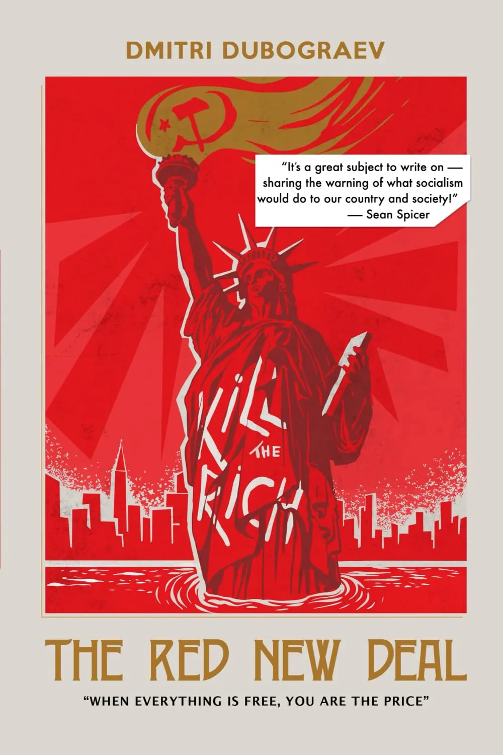 Person with a gray backpack facing hammer-and-sickle wall art for a discussion of The Red New Deal. Person with a gray backpack facing hammer-and-sickle wall art for a discussion of The Red New Deal.
