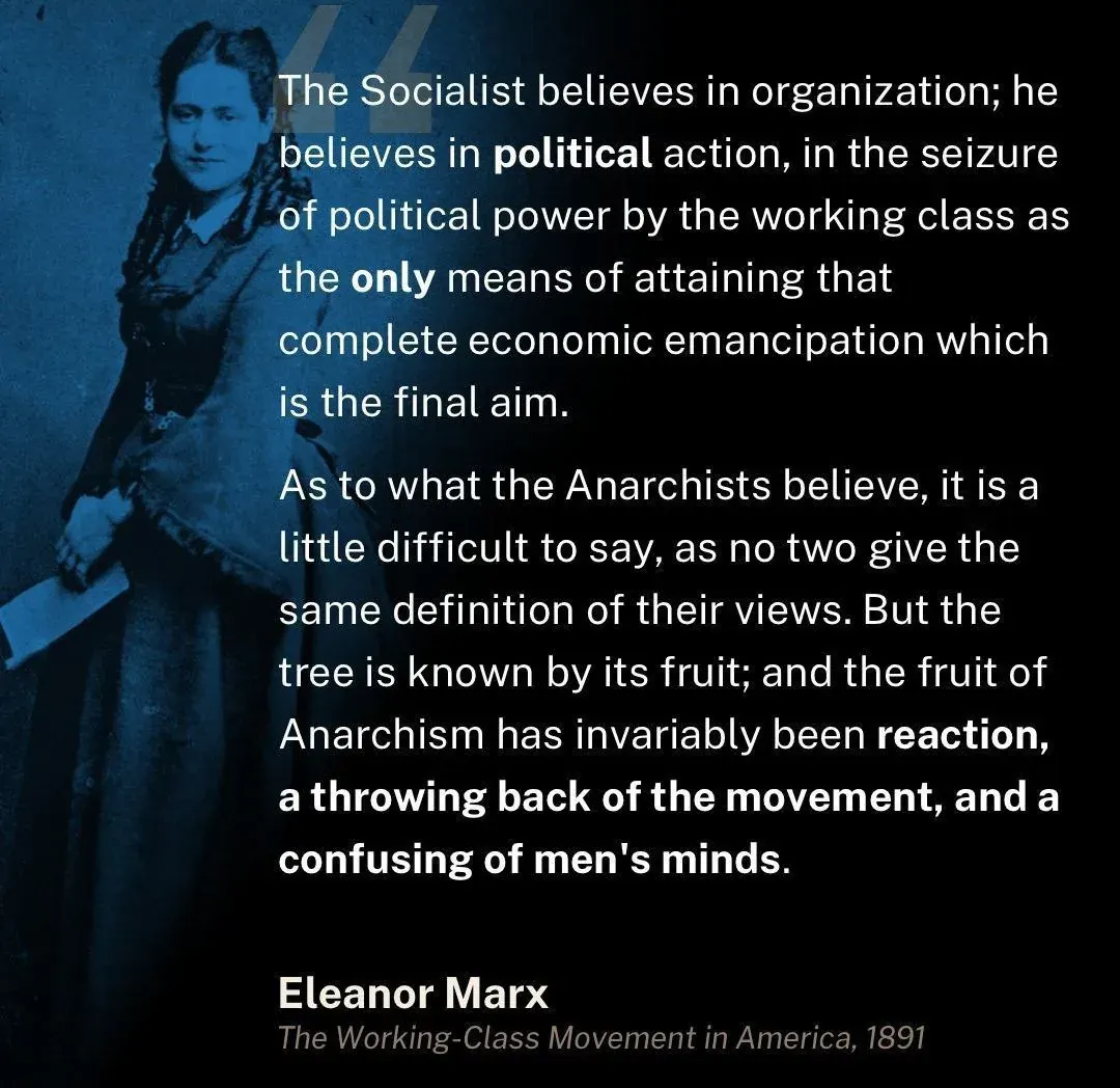 Quote from Eleanor Marx on socialism, anarchism, and working-class political power, used as context for a socialist revisionism book