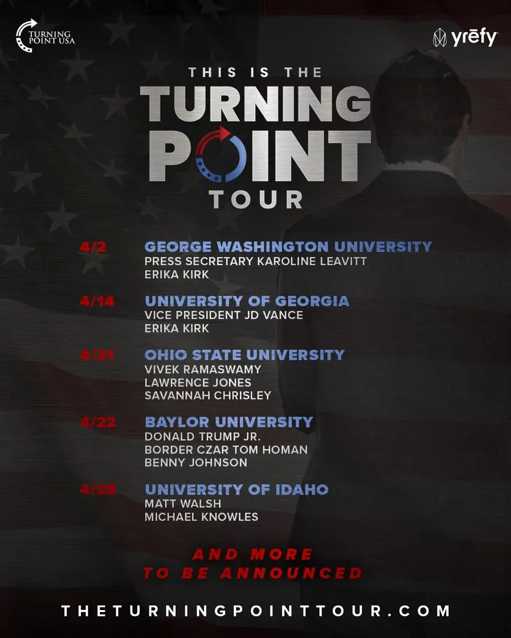 Promotional poster with names of U.S. political figures and universities, unrelated to Soviet press censorship