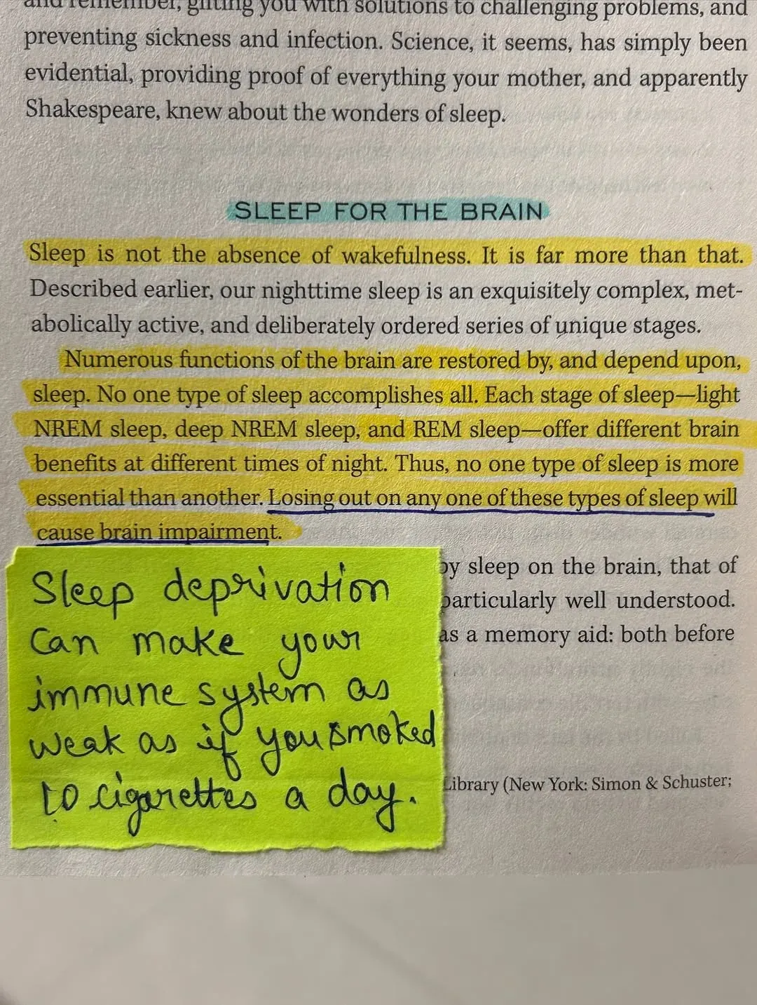Portrait photo of a book page discussing sleep, brain function, and scientific evidence Portrait photo of a book page discussing sleep, brain function, and scientific evidence