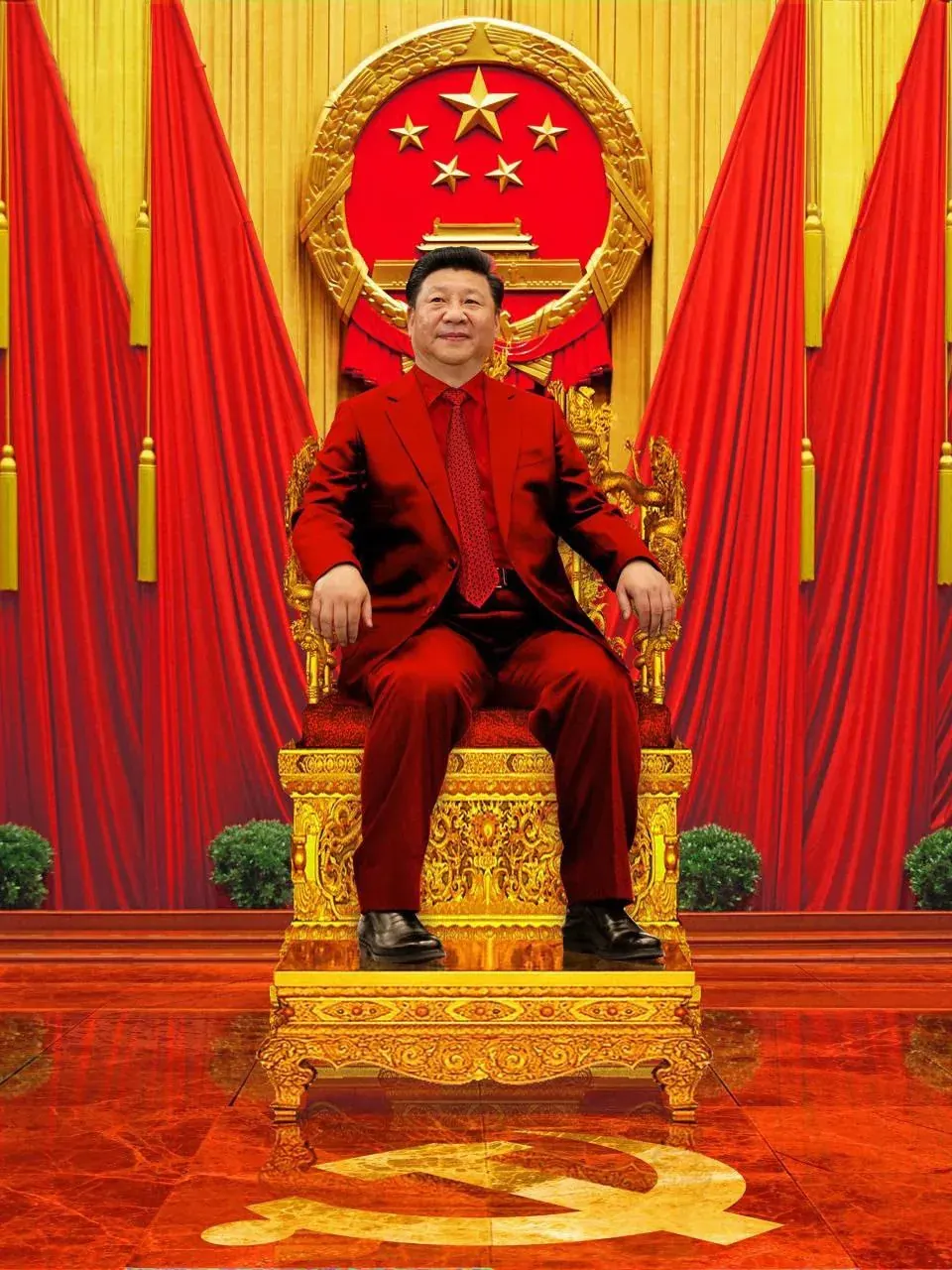 Man in a red suit seated on an ornate throne, used as hero art for The Red New Deal paperback Amazon page