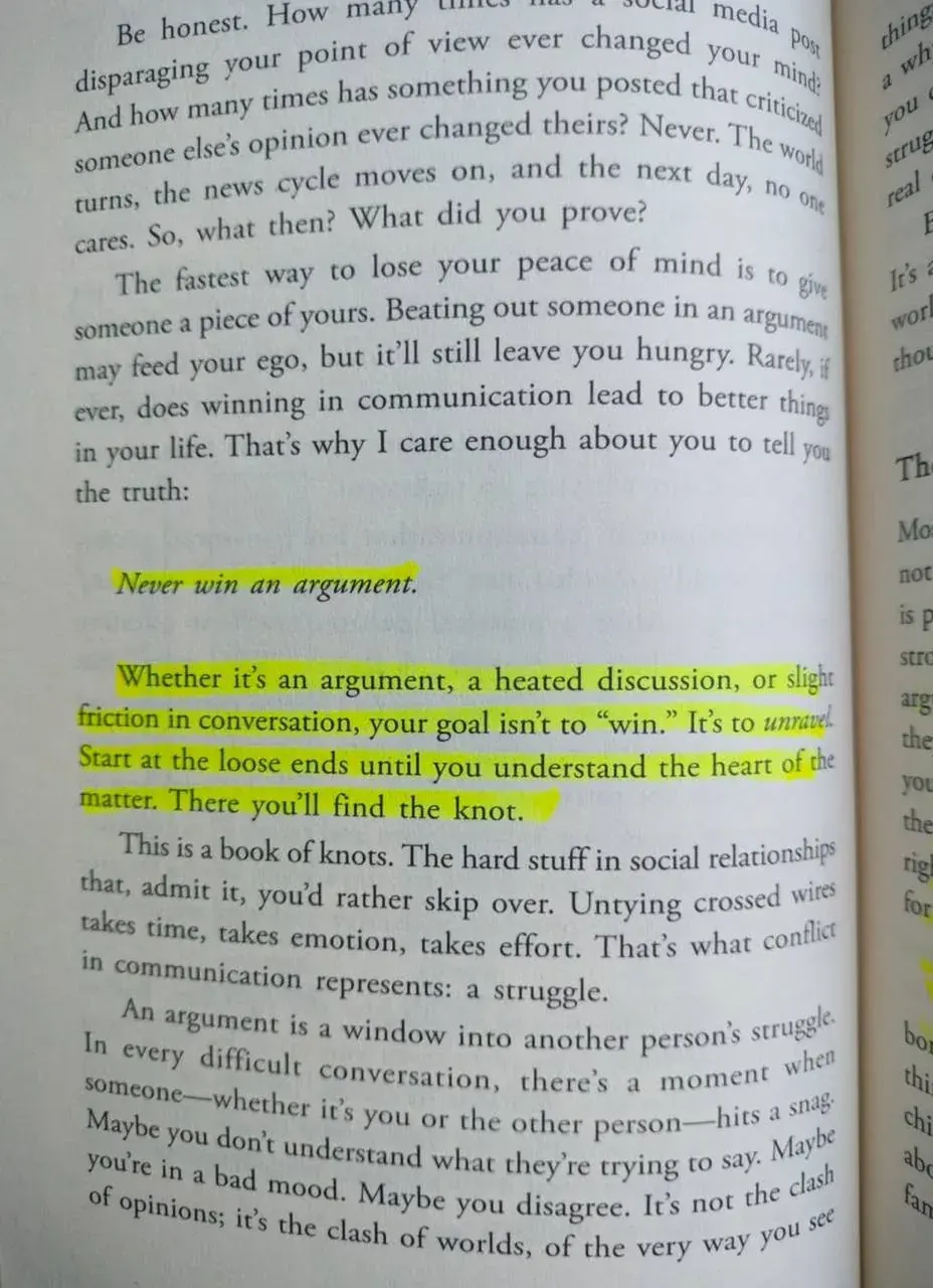 portrait photo of a printed page about arguments, communication, and understanding others
